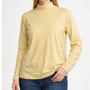 Long Sleeve Mock Neck Top Yellow 100% Cotton‎ Casual Basic Layering Summit Hill